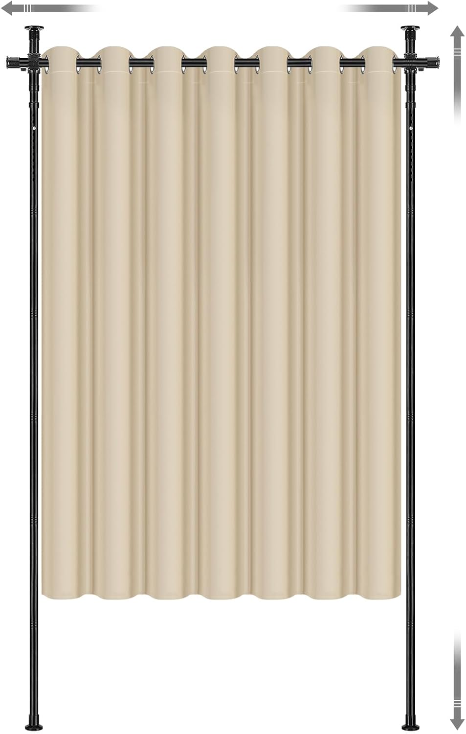 Room Divider Curtain and Rod Set - 6 x 10.2FT Adjustable Wall Divider Rod & Soft Privacy Curtains, Portable Easy to Install Room Separations for Room Blackout