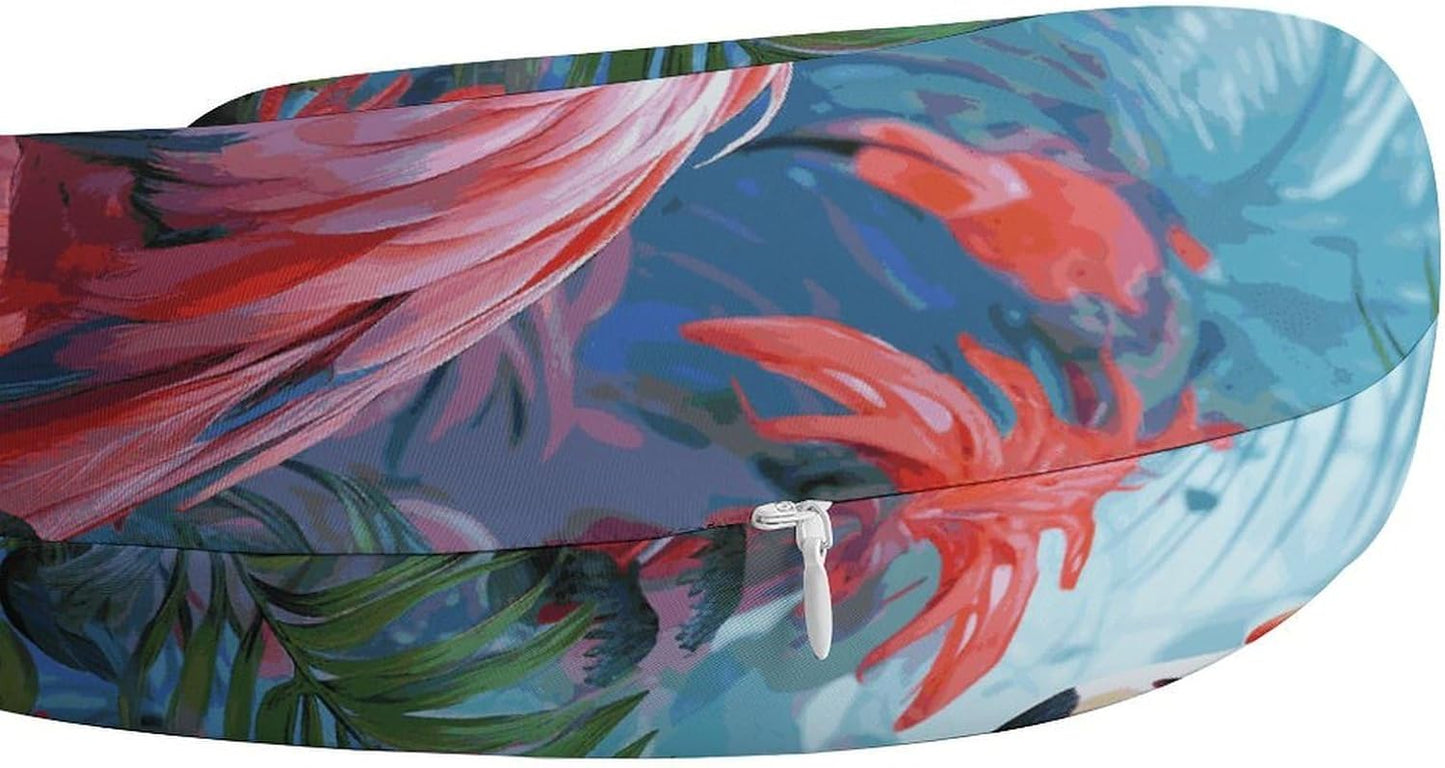 Painted Flamingo Neck Pillow Memory Foam U Shaped Pillows Portable Pillows for Shoulder Travel Head Support Pillow with Concealed Zipper for Airplane Car Home Office