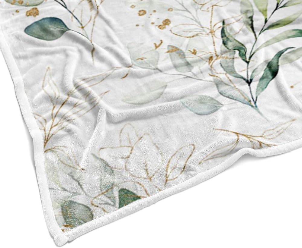 Eucalyptus Leaf Blanket, Botanical Plants Throw Blanket, Soft, Flannel, Warm, Watercolor Floral Throw Blankets Green Botanical Floral Aesthetic Bed Blankets for Couch Bedroom Living Room 60X80 Inch