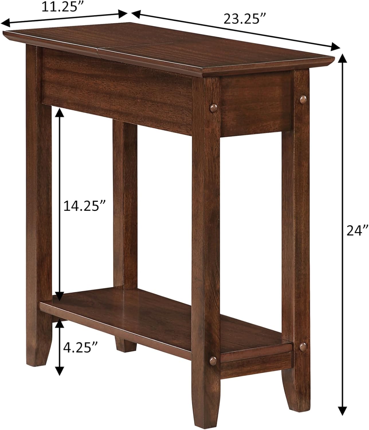 Convenience Concepts American Heritage Flip Top End Table 23.25" - Classic Narrow Chairside Accent with Hidden Storage & Lower Shelf for Traditional, Modern Living Room, Espresso