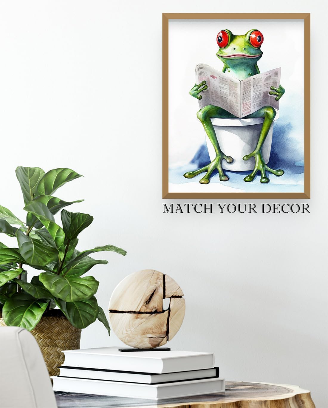 Funny Frog Sitting on the Toilet Reading a Newspaper 11x14 Unframed Wall Art Print - Cute Unique Christmas Birthday Mothers Day Cheerful Animal Print Gift Idea for Mom and Fun Humor Bathroom Decor