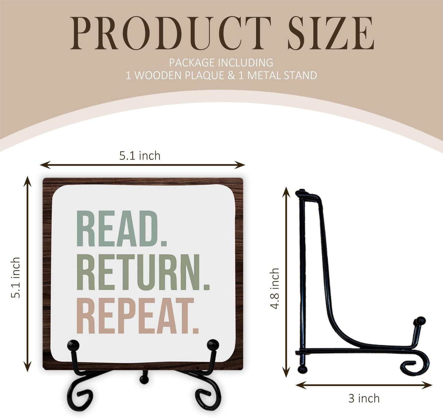 Skip Tiger Read Return Repeat Wooden Desk Sign,Book Character Librarian Life Wooden Plaque With Stand Decor For School Library Table,Reading Decorativesignage Gifts For Women Book Lovers,5x5 Inch