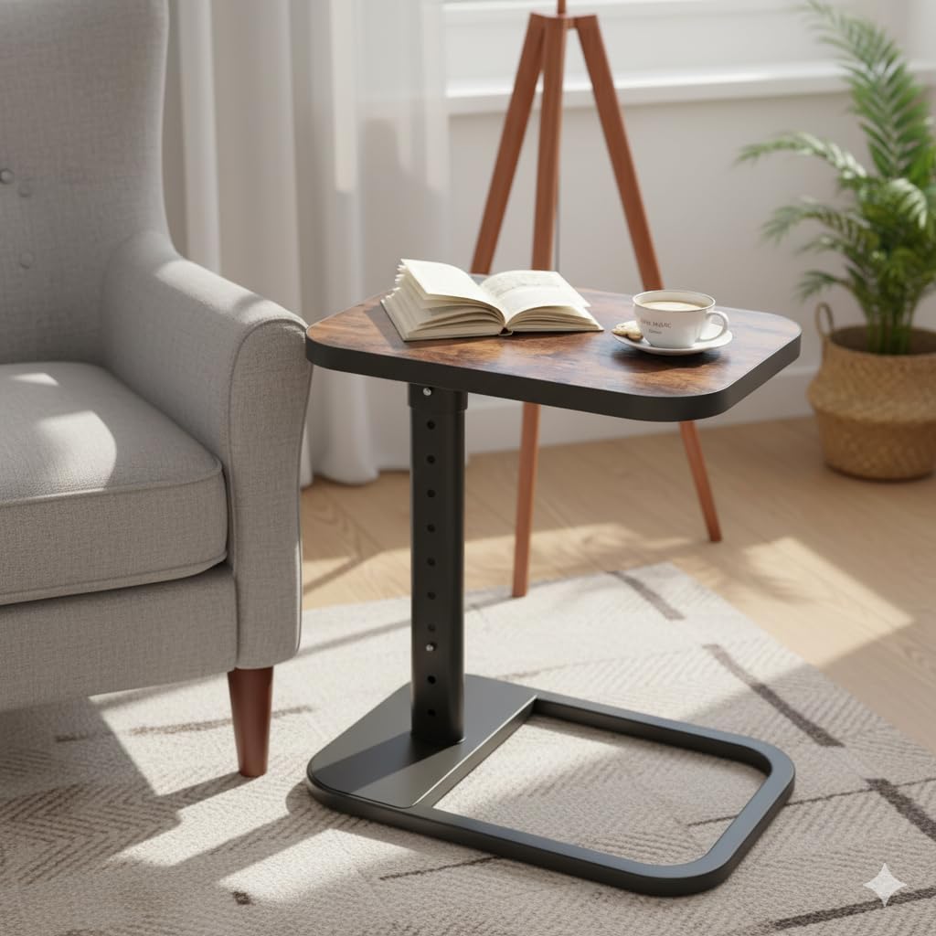 TV Tray Table, C Shaped End Side Table, Adjustable Height & Flip-Top & Rounded Metal Corners for Couch, Sofa, Bed, Chair, Living Room, Dinner or Laptop, Small Spaces