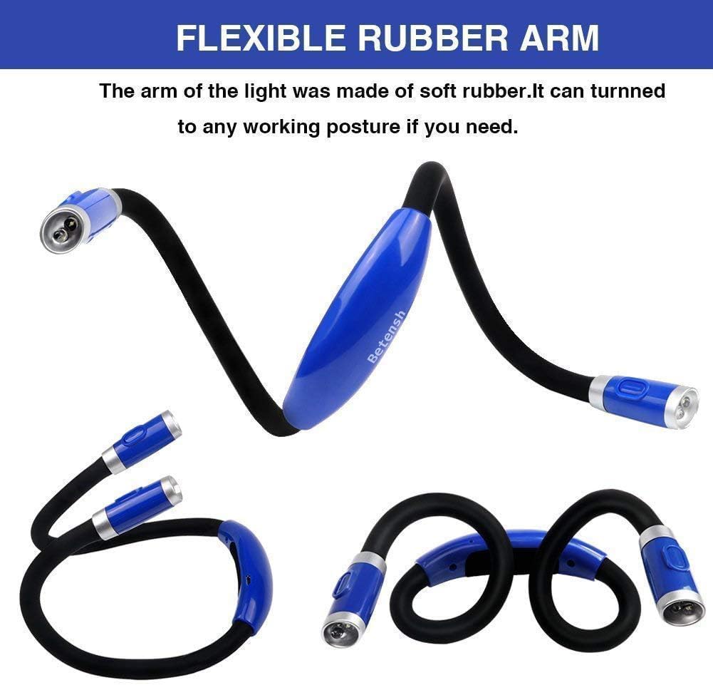 Rechargeable LED Book Light, Neck Hug Light Reading Lamp Relaxed Reading in Bed, 3 Brightness Levels, 2 Flexible Soft Silicone Arms Comfortable Wear. Perfect for Bookworms & Crafts, Blue