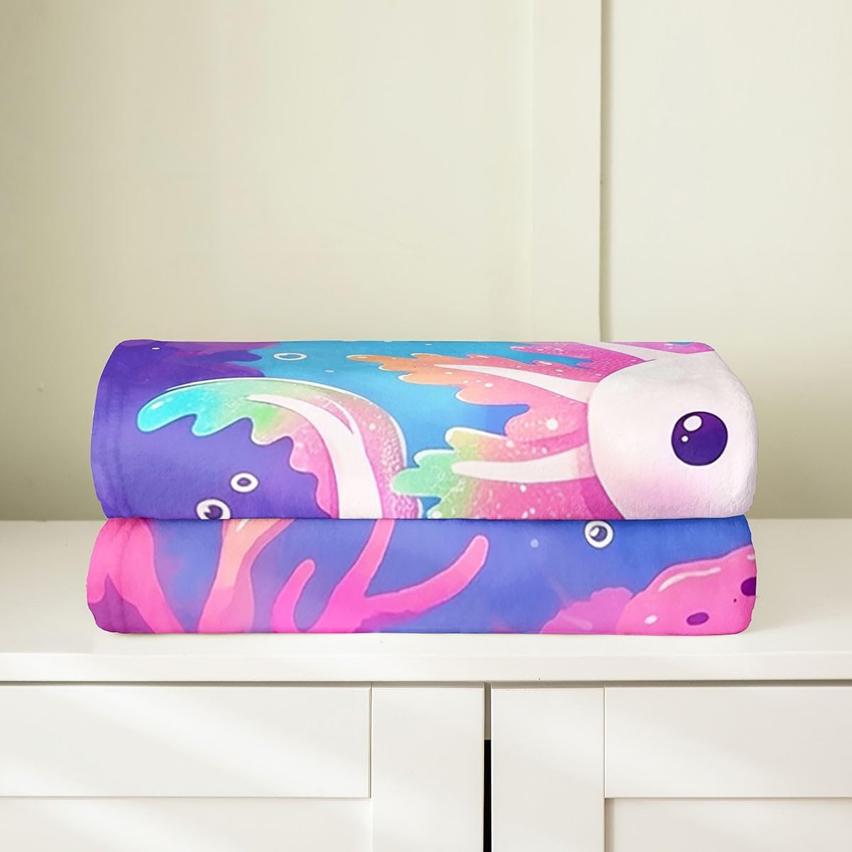 Erosebridal Kids Sealife Axolotl Fleece Blanket Twin 60x80 Inch - Ultra-Soft for Couch Sofa Bed,Ocean Coastal Flannel Blanket,Salamander Fuzzy Plush Throw for Kids Room,Underwater Coral Room Decor