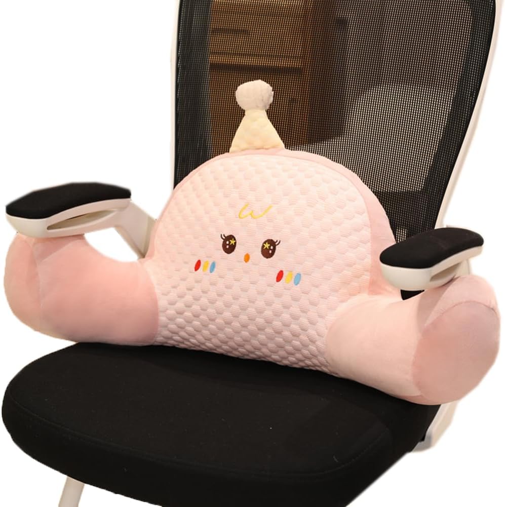 Tingting's Dream Summer Office Chair Lumbar Pillow Soft Bed Rest Reading Pillow Cute Car Back Waist Cushion Sofa Lumbar Back Cushion (Pink, 65×40CM/25.59"×15.7")
