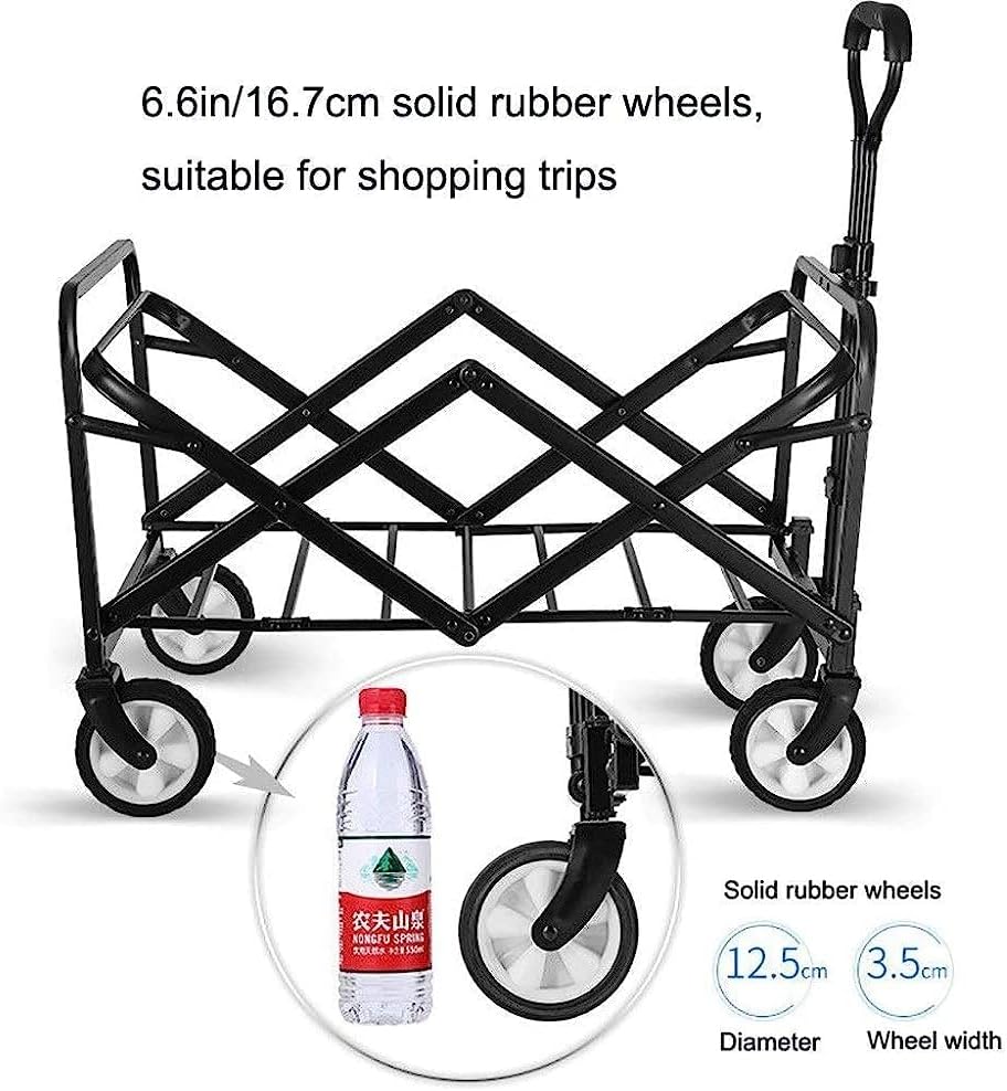 Handcart, Folding Portable Shopping Cart Multifunction Trolley Cart, Garden Heavy Duty Wagon, Push-Pull Cart for Outdoor/Camping/Fishing/Mall, Load: 60Kg