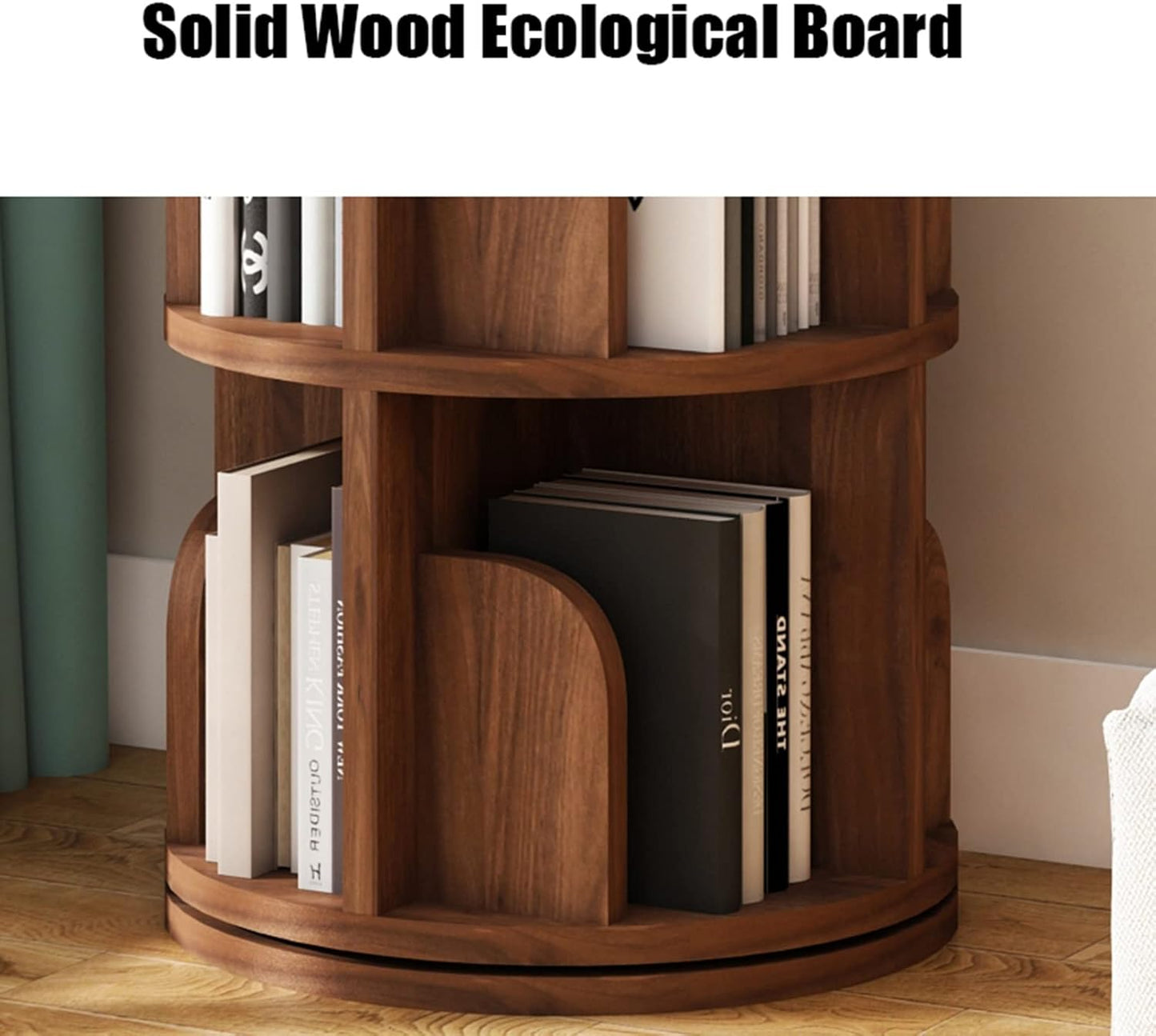 360° Rotating Solid Wood Bookcase, Kids' Corner Shelf for Picture Books & Magazines, Round Floor Rack for Living Room & Playroom Storage