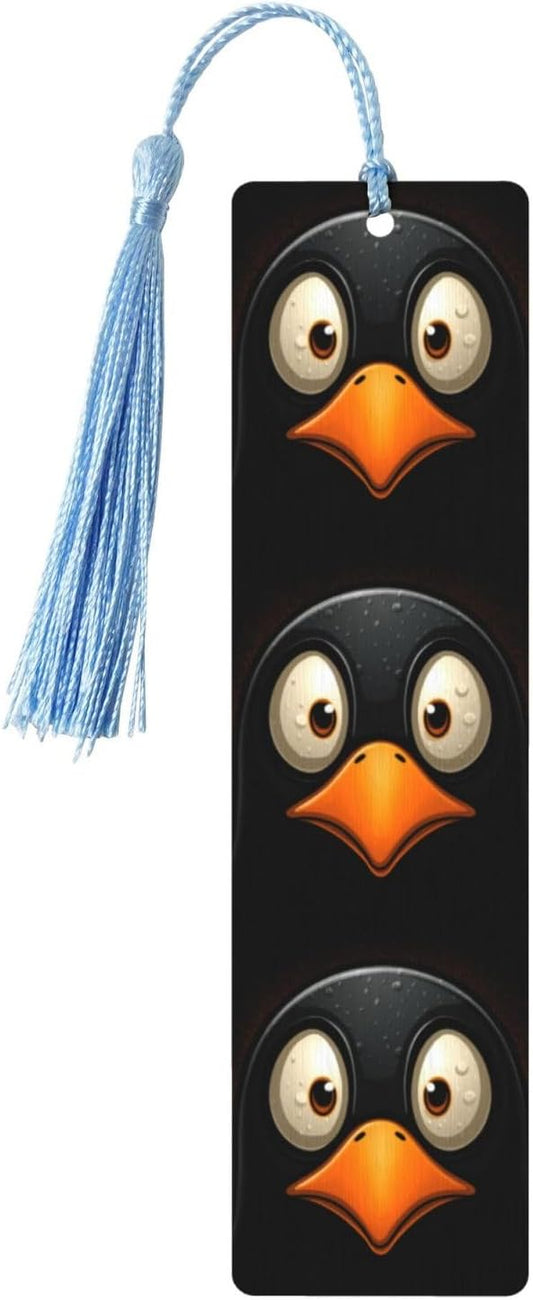 Penguin Head with Big Eyes Bookmarks Gifts for Women Men, Wooden Bookmarks for Book Lovers, Vintage Book Marks Ornaments with Tassel, Unique Personalized Reading Page Markers Sky Blue
