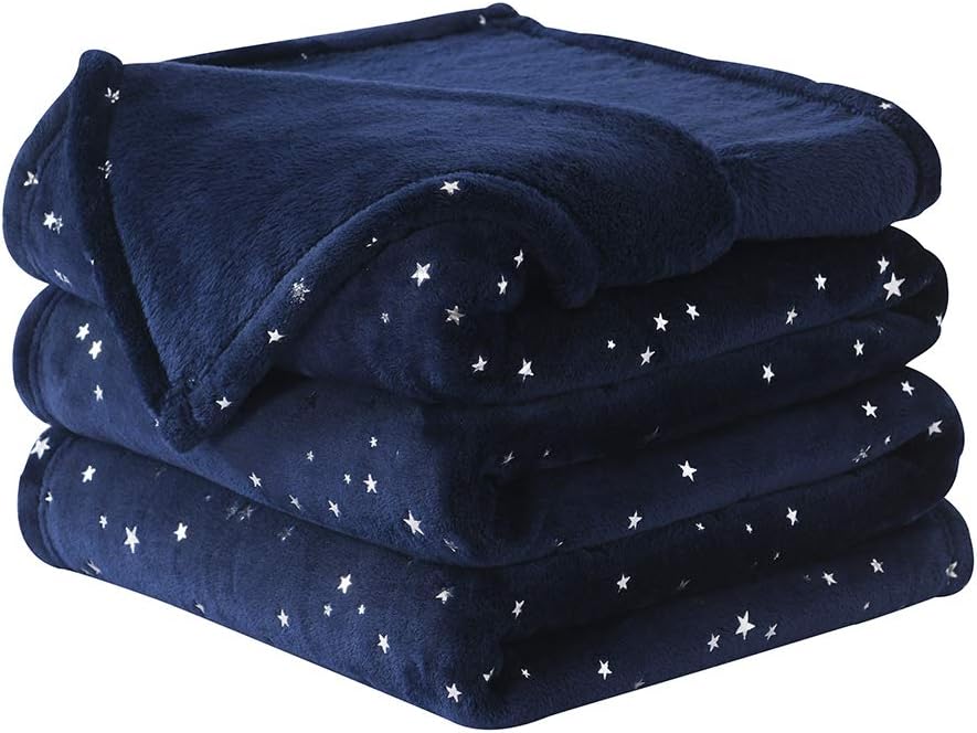 NANPIPER Throw Blanket, Ultra Soft Thick Microplush Bed Blanket, All Season Premium Fluffy Microfiber Fleece Throw for Sofa Couch (Throw Size 90"x90", Navy Blue)
