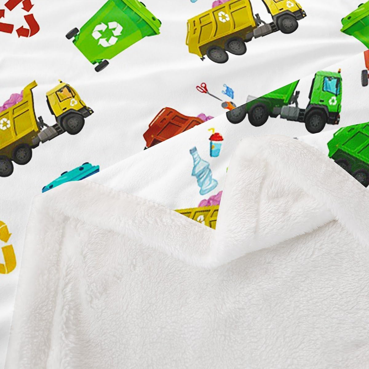 Garbage Truck Kids Throw Blanket,Cartoon Trash Truck Transport Vehicles Bed Blanket,Boys Girls Adults Room Decor,Trash Can Chic Fleece Blanket,Colorful Bright Fuzzy Blanket,Twin Size (60 x 80 Inches)