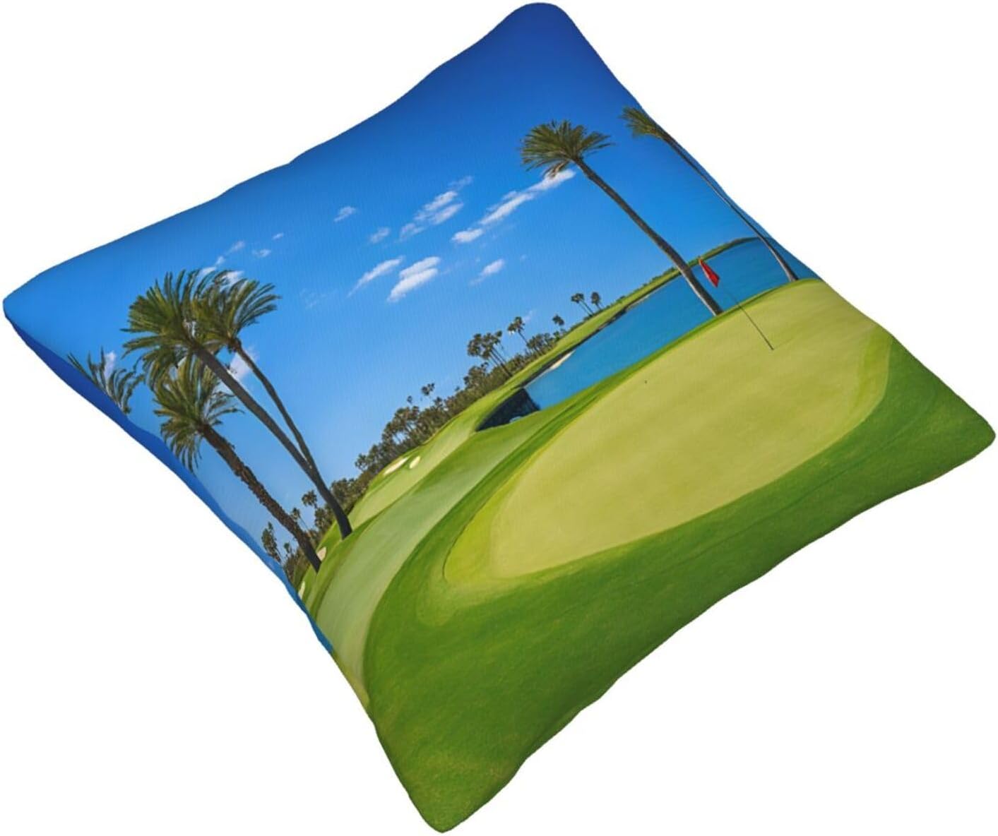 All-Season Square Pillow Covers 18"X18", Golf Course Sea, Decorative Throw Pillow Covers for Sofa Bed Couch, Hidden Zipper Cushion Cover, Square Lumbar & Accent Pillowcases for Home Decor