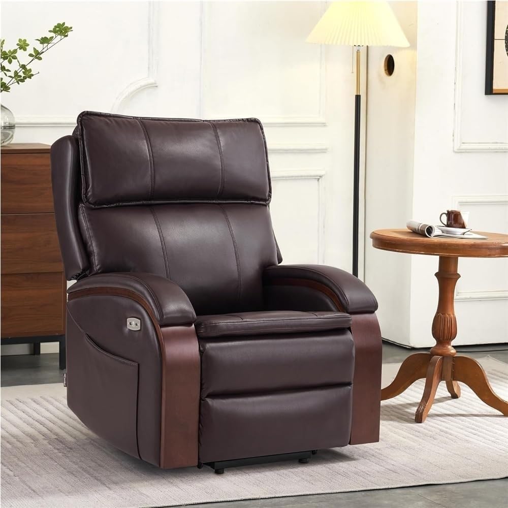 Ergonomic Electric Power Lift Recliner Chair for Seniors & Adults with Heated Massage, Adjustable Headrest, USB Ports, Side Storage Pockets, Comfortable Leather Lounge Sofa for Living Room