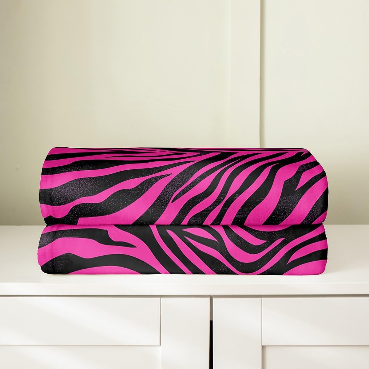 Feelyou Zebra Blanket Queen 90"x90" Animal Print Plush Throw Blanket for Kids Boys Girls Decor Hot Pink Flannel Fleece Blanket Abstract Art All Season Bed Blanket Stripes