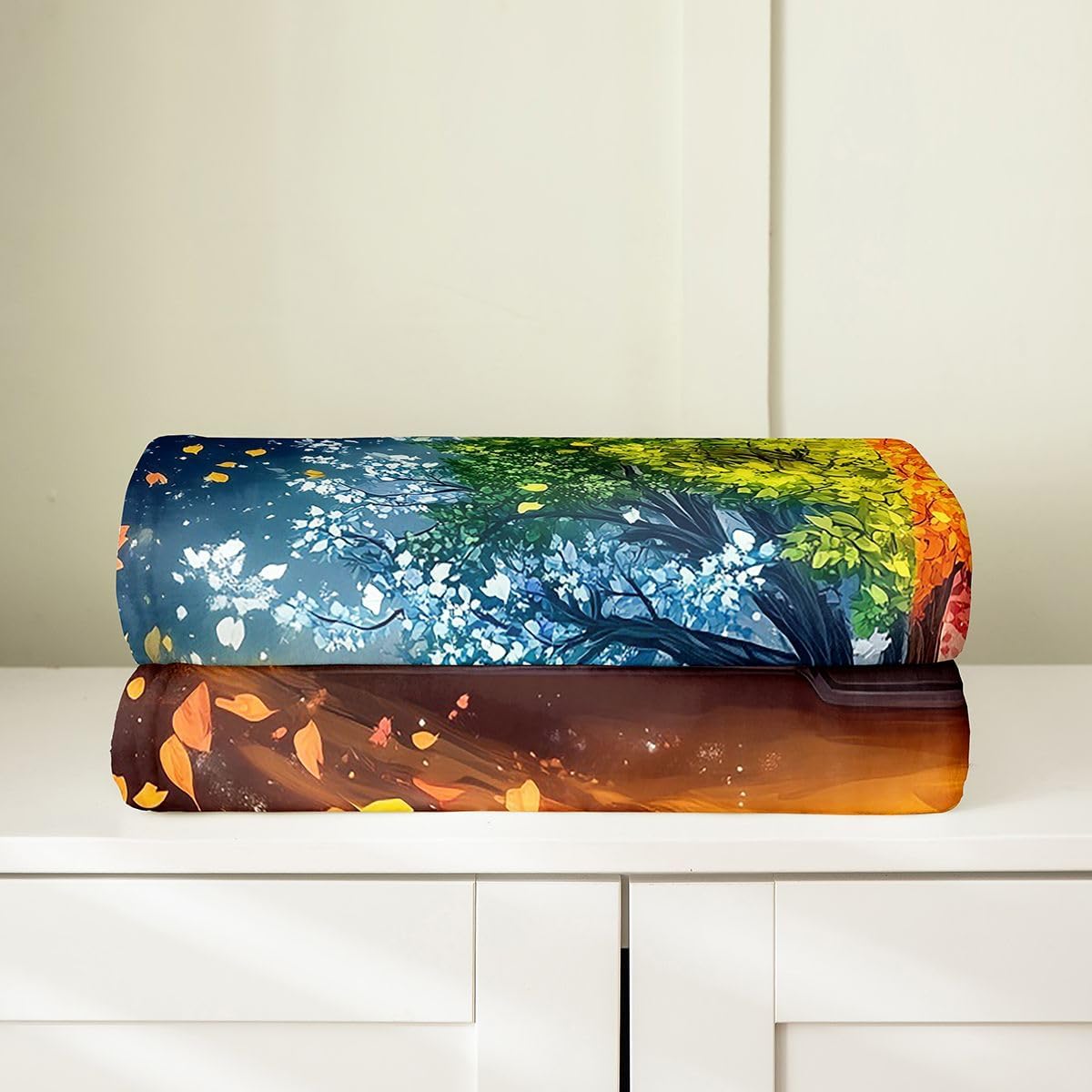 Manfei Life Tree Throw Blanket Lightweight Book Reading Lover Soft Cozy Fluffy for Bed Sofa Couch All Seasons Rustic Style Fall Leaves Bedroom Decor Plush 30"x40"Orange Blue