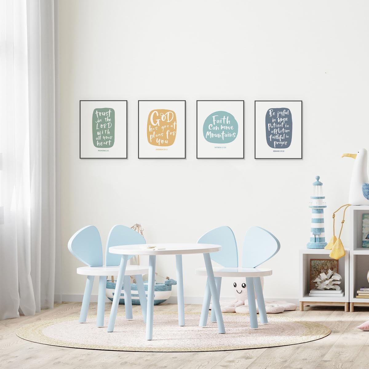 ETVISO Christian Wall Art, Bible Verse Wall Art Decor, Christian Prints Set of 4, Inspirational Decor for Nursery Bedroom Living Room Home Porch Office, 8x10 (Unframed)