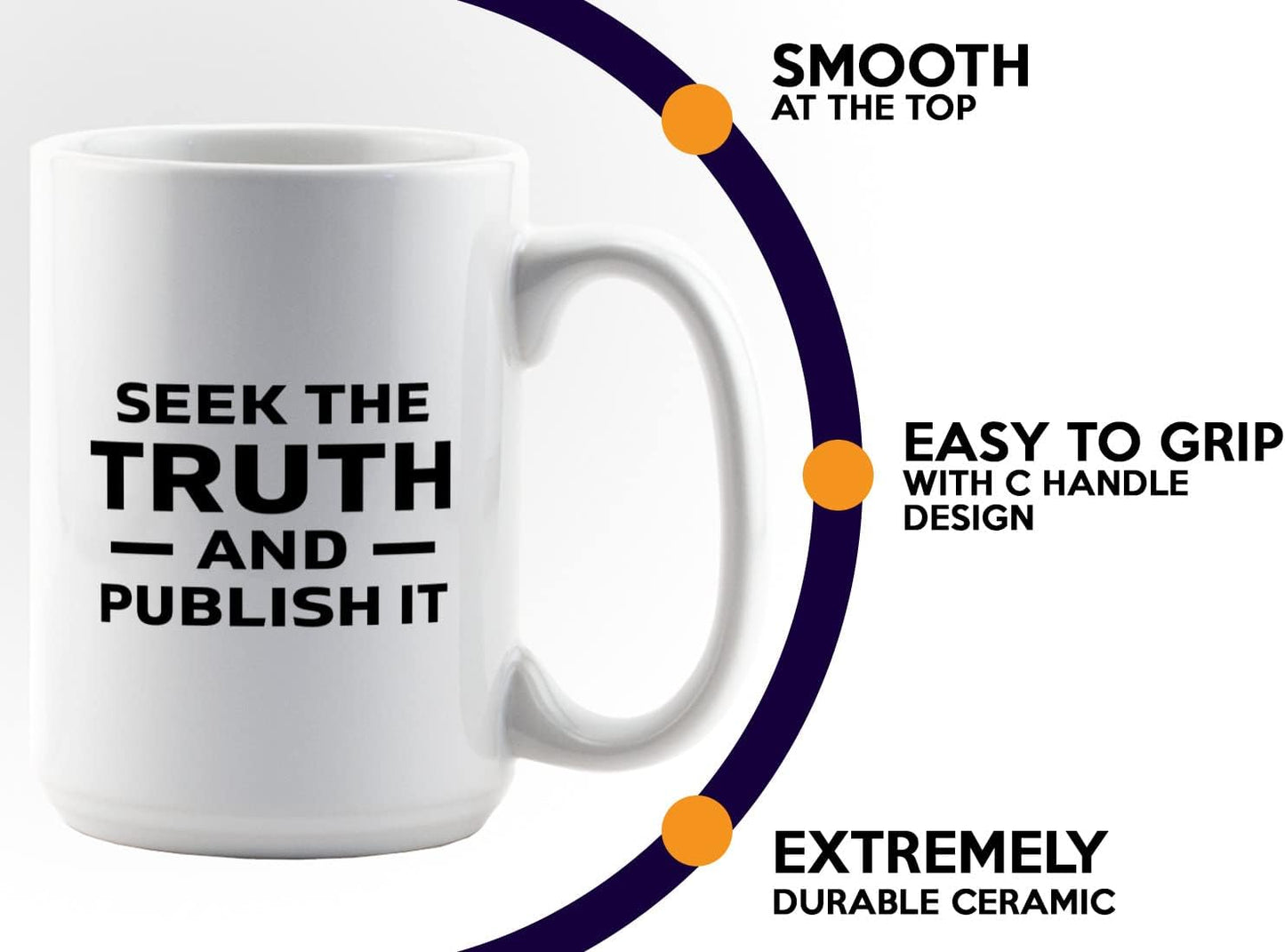 Journalist Coffee Mug 15oz White -Truth and Publish It - Reading Lover Book Club Gift Author Appreciation Writer Journalism Novelist Scriptwriter