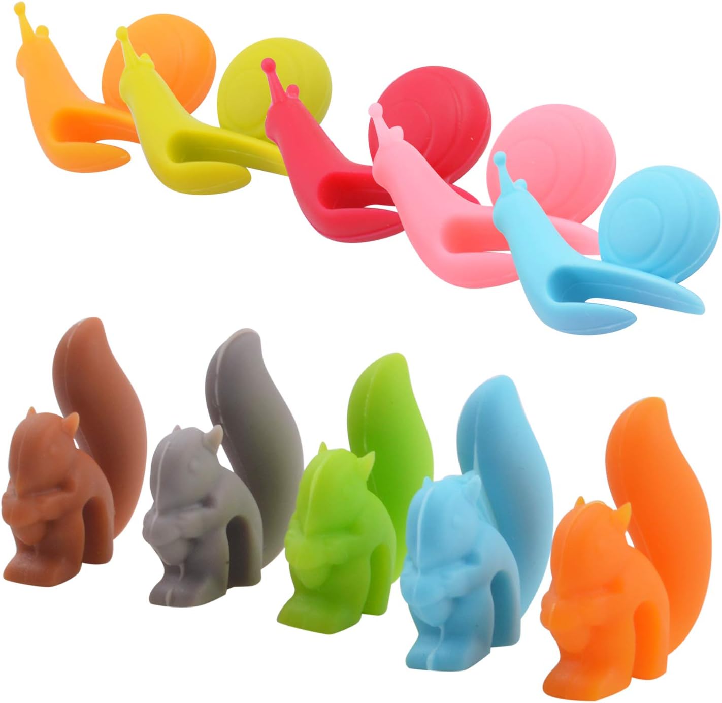 10pcs Silicone Tea Bag Holders Multi-Color Snail and Squirrel Cute Drink Marker Tea Accessories for Party Banquet Gathering