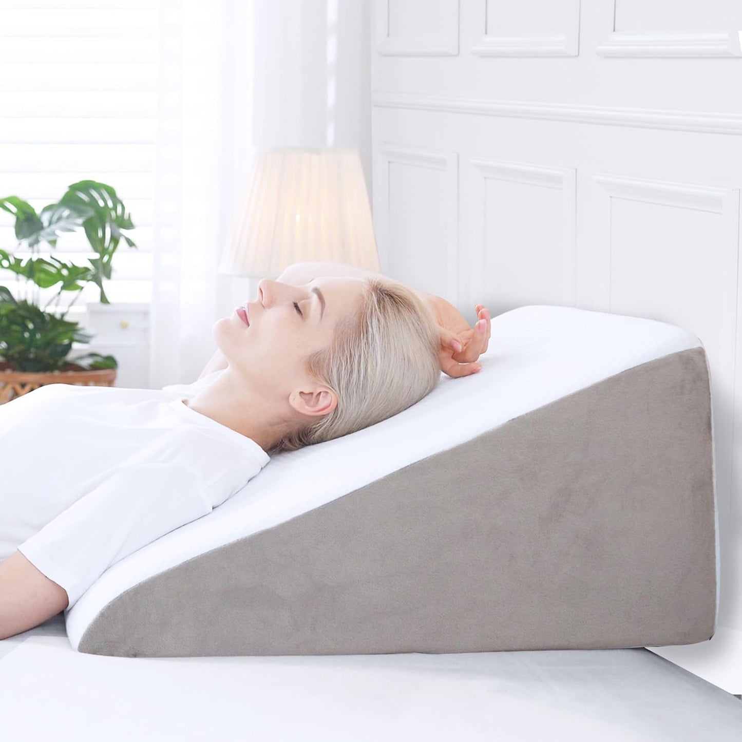 Memory Foam Bed Wedge Pillow  12 Inch Washable Cover for Acid Reflux Back Pain