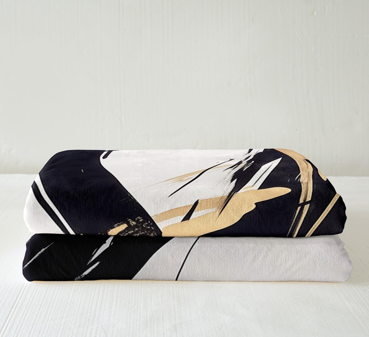 Feelyou Black Gold Abstract Art Line Fleece Throw Blanket Modern Geometric Sherpa Blanket Xmas Minimalist Ink Line Soft Fuzzy Blanket for Sofa Bed Couch 60"x80"