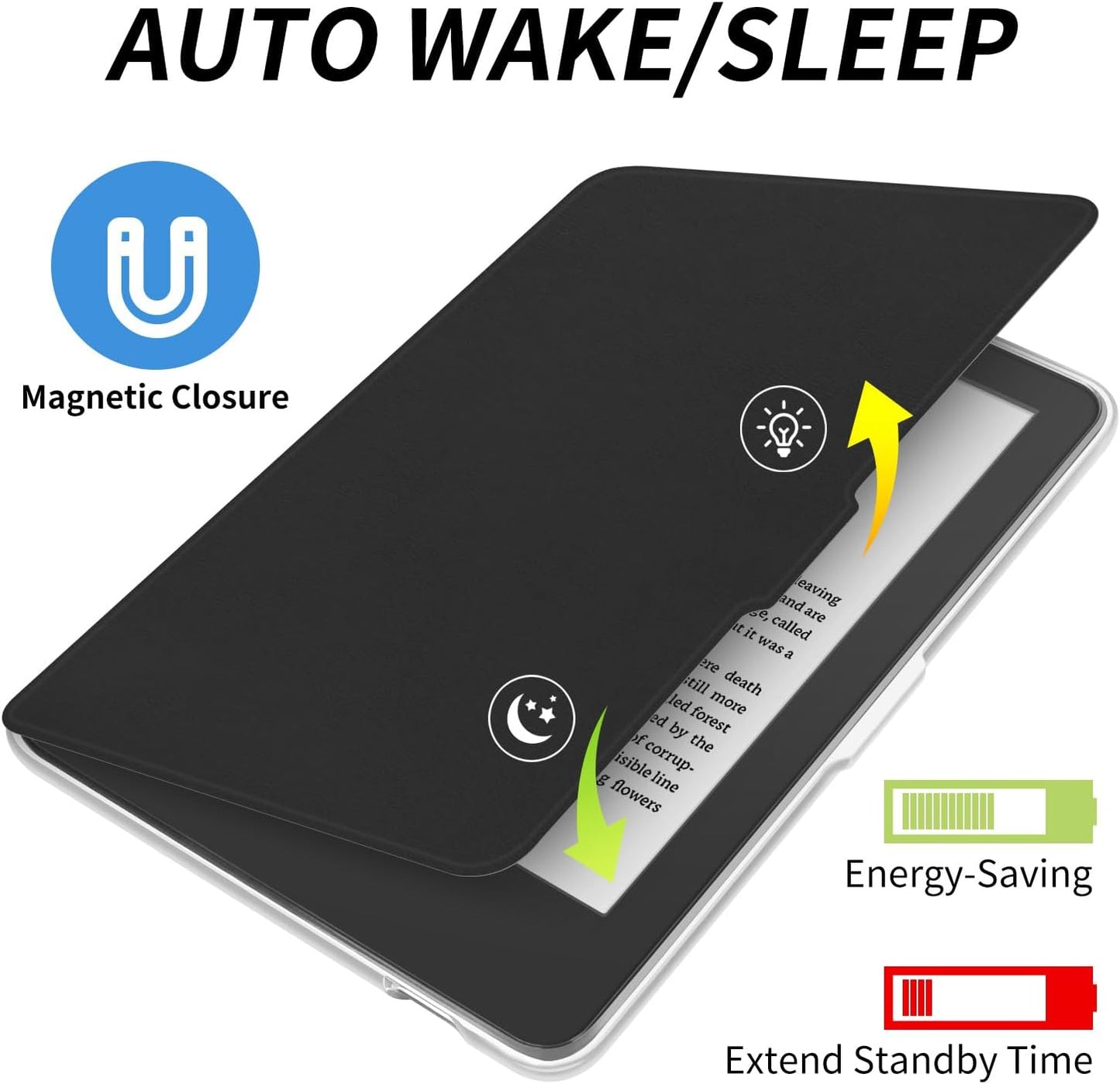 Case for 6" Kobo Clara BW 2024 Released, Ultra Clear Soft Light Transparent TPU Back Cover with Hand Strap, Auto Wake/Sleep (Black)