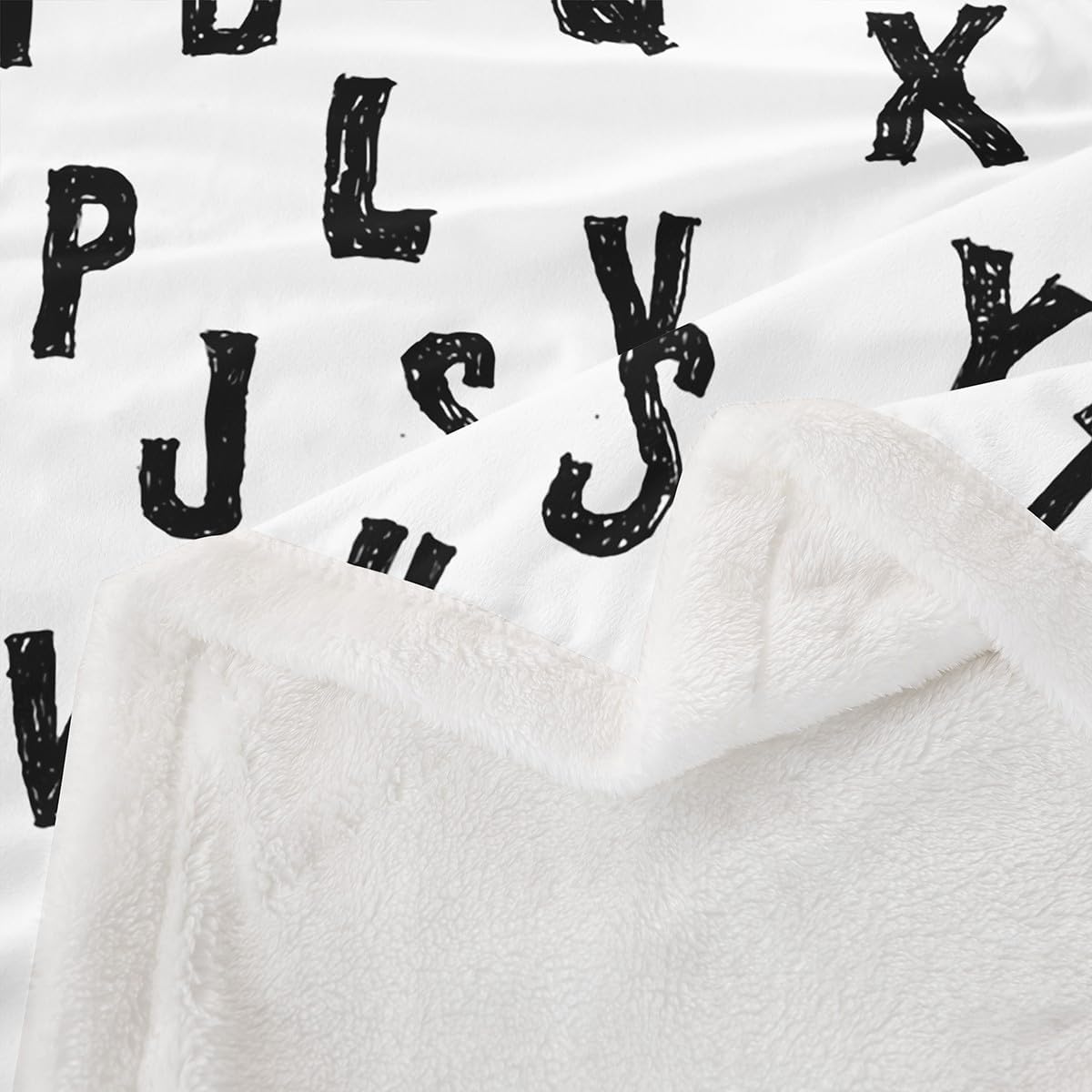 Castle Fairy Black Alphabet Kids Flannel Blanket,Cute English Letters Pattern Fuzzy Blanket for Children,Modern Simple Style White Polyester Throw Blanket for Couch, Twin Size (60 x 80 Inch)