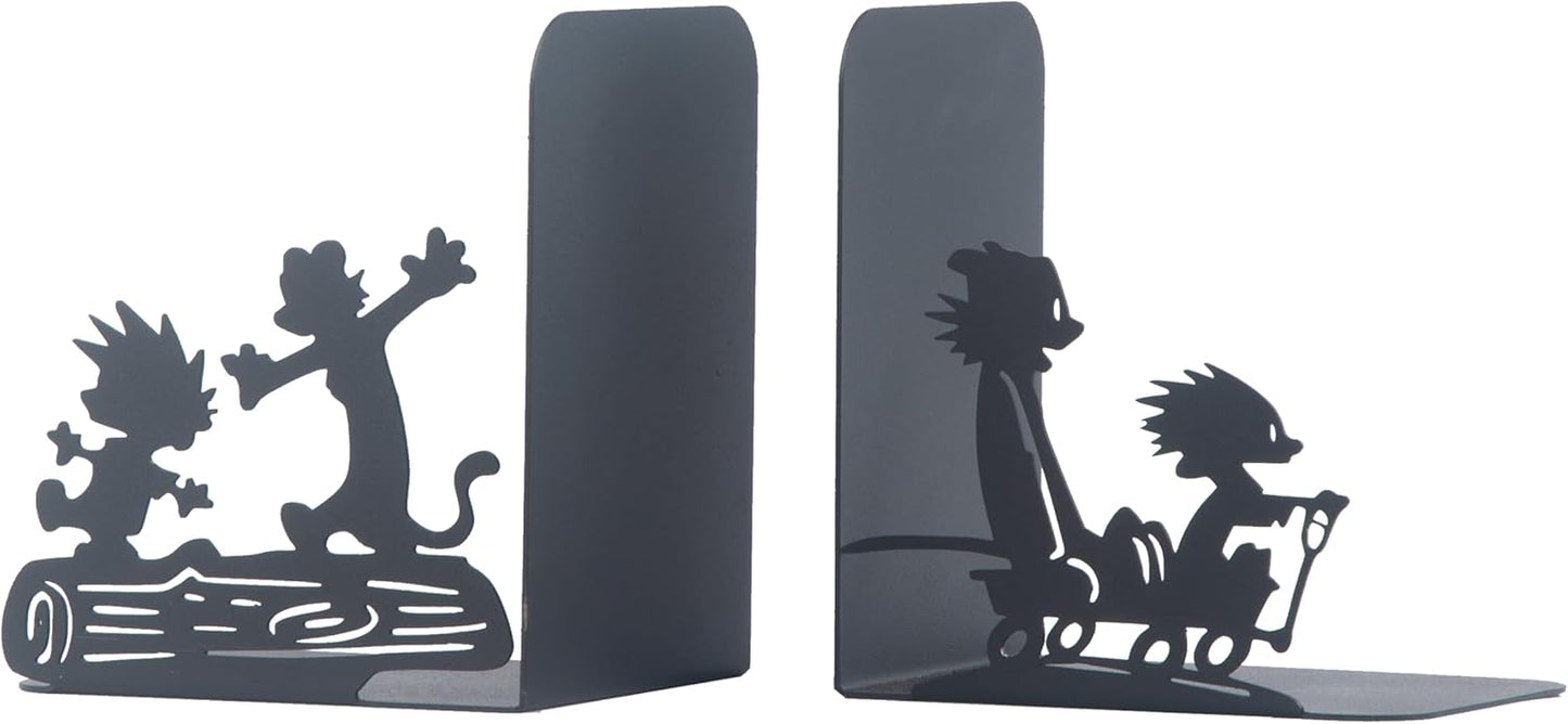 Calvin and Hobbes Bookend, Decorative Metal Book End with Cartoon Characters, Cartoon Book Supports for Kids Room, Super Heroes Book Stands, Gift for Kids, Best Gift