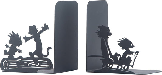 Calvin and Hobbes Bookend, Decorative Metal Book End with Cartoon Characters, Cartoon Book Supports for Kids Room, Super Heroes Book Stands, Gift for Kids, Best Gift