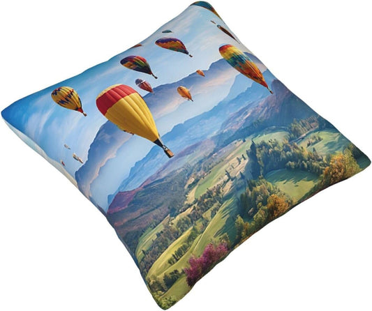 All-Season Square Pillow Covers 18"X18", Hot Air Balloons, Decorative Throw Pillow Covers for Sofa Bed Couch, Hidden Zipper Cushion Cover, Square Lumbar & Accent Pillowcases for Home Decor