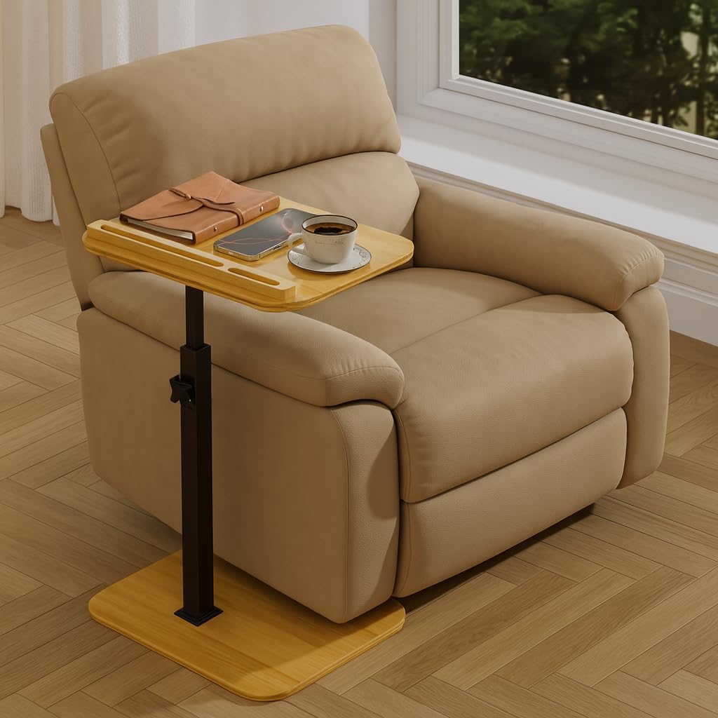 TV Tray Side Table for Couch - Set of 2 Adjustable Height Rotating C Table End Table Laptop Desk for Sofa, Perfect for Eating Working Reading, Fits Small Spaces