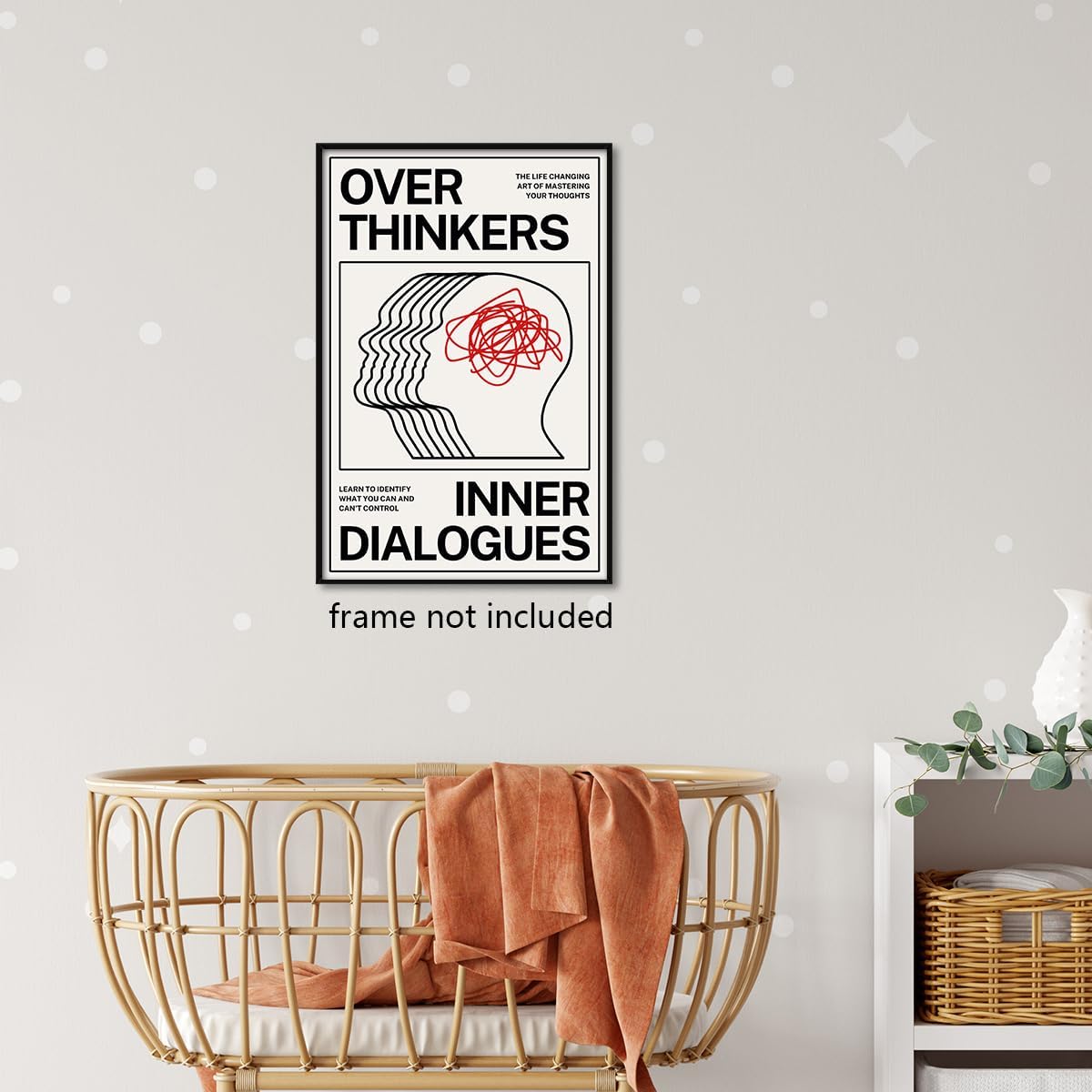 Retro Over Thinkers Inner Dialogues Poster, Trendy Mental Health Inspirational Quote Canvas Wall Art, Room Aesthetic Picture, Counsellor Office Poster, Therapist Office Decor 12x16 in Unframed