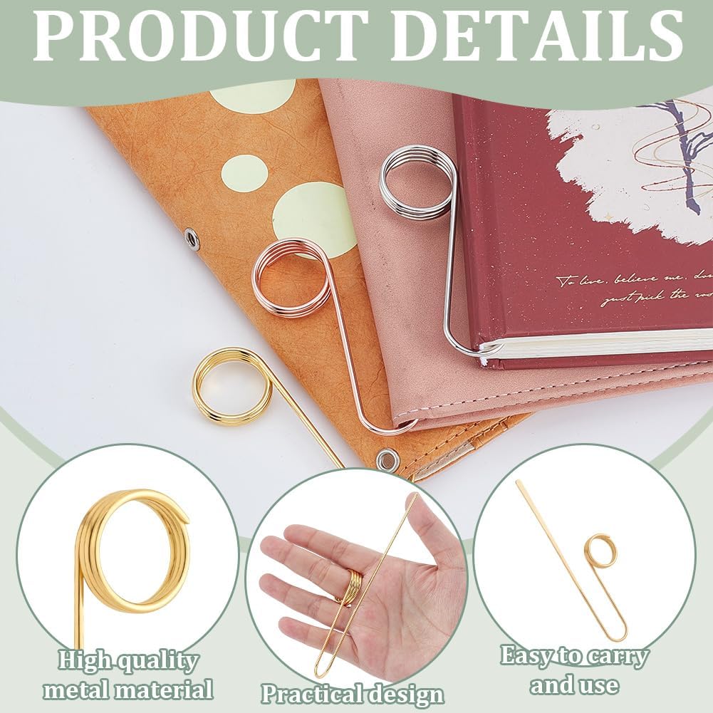 WEBEEDY 3 Colors Book Holder Ring Bookmark Metal Book Page Clips Finger Thumb Bookmark for Reading Lovers Books Accessories Birthday Gifts, 5.3 inch (Gold,Rose Gold,Silver)