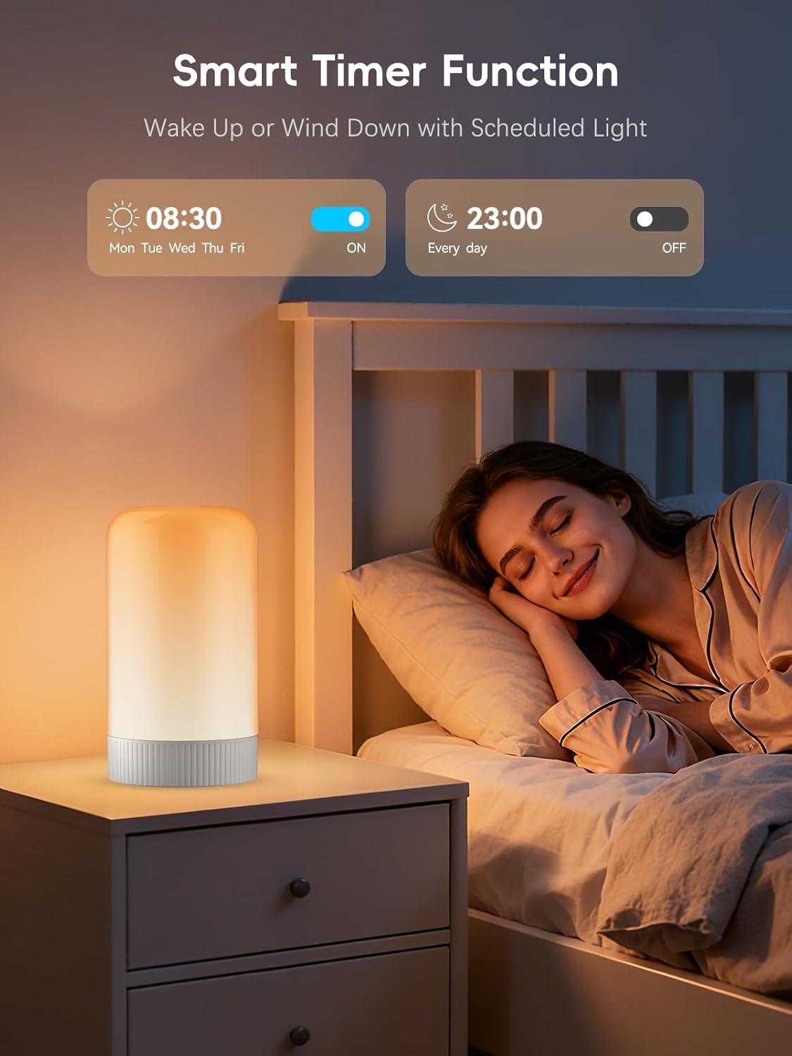 RGBICWW Smart Table Lamp, Touch Bedside Lamp with App Control, LED Desk Lamp with Music Sync, 30+ Scenes & 16M Colors, Color Changing Lamp for Bedroom Living Room Gaming Dimmable Night Light, White
