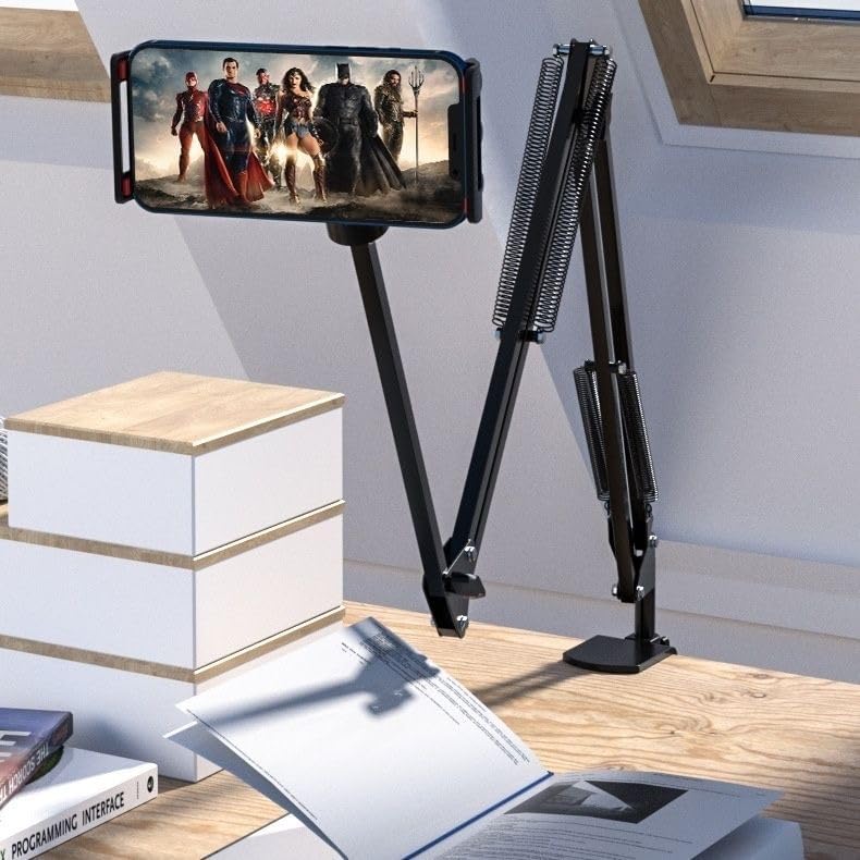 Tablet Stand Holder for Bed,Folding Tablet Holder for Desk,Flexible Tablet Arm Clamp Compatible with iPad/iPhone15/iPad Pro/N-Switch,Kindle Fire,or others 4.5~12.9 Inch-Reading,Watching Black