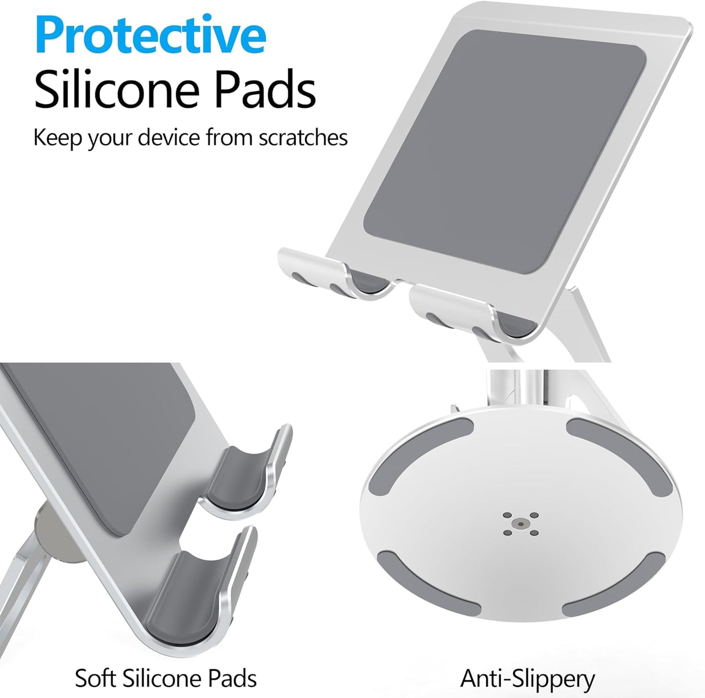 Swivel Tablet Stand, Aluminum Portable 360°Rotating Adjustable Tablet Holder for All 4-12.9’’ iPad Surface Samsung Phone Tablet Kindle E-Reader and More(Silver)