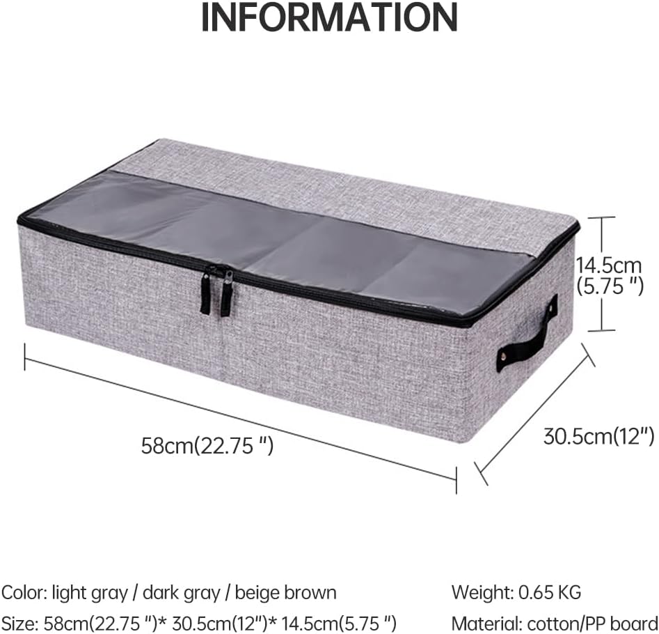 DAISHA 2PCS Underbed Organizer Drawer,Foldable Clear Window Storage Box with 2 Zippers for Clothes,Shoes,Home & Car.