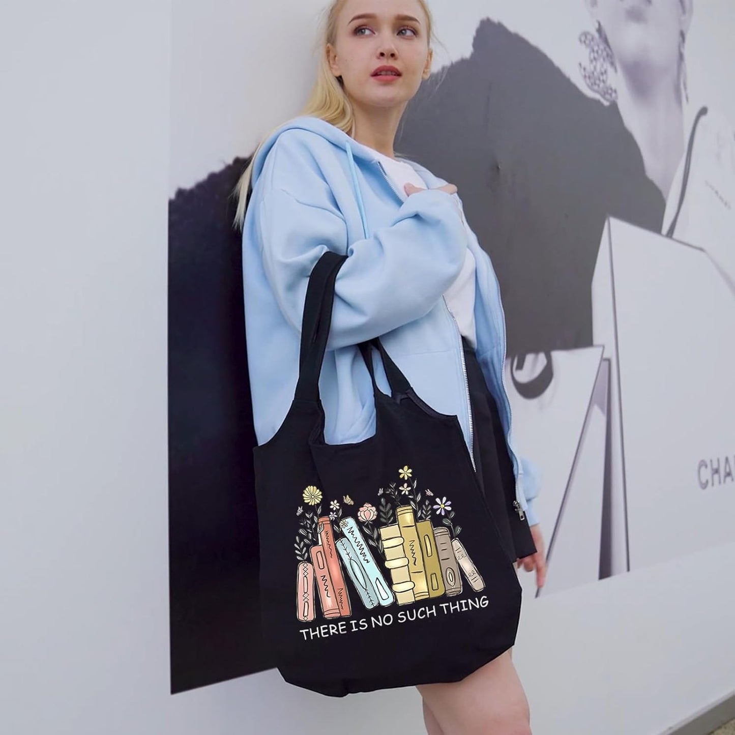 Women Canvas Tote Bag For Book Lovers Gifts for Readers Flower Cute Aesthetic Shopping Grocery Reusable Tote Bags