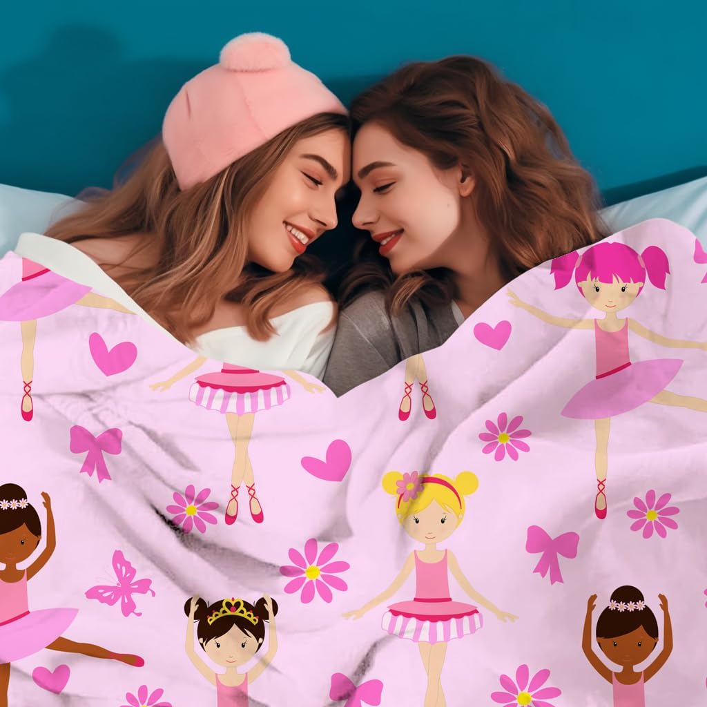 Cute Girl Ballerina Blanket Super Soft Warm Flannel Throw Blankets Dance Blankets for Sofa Couch Bed Decoration Girls Adult All Season Gifts 60"x50"