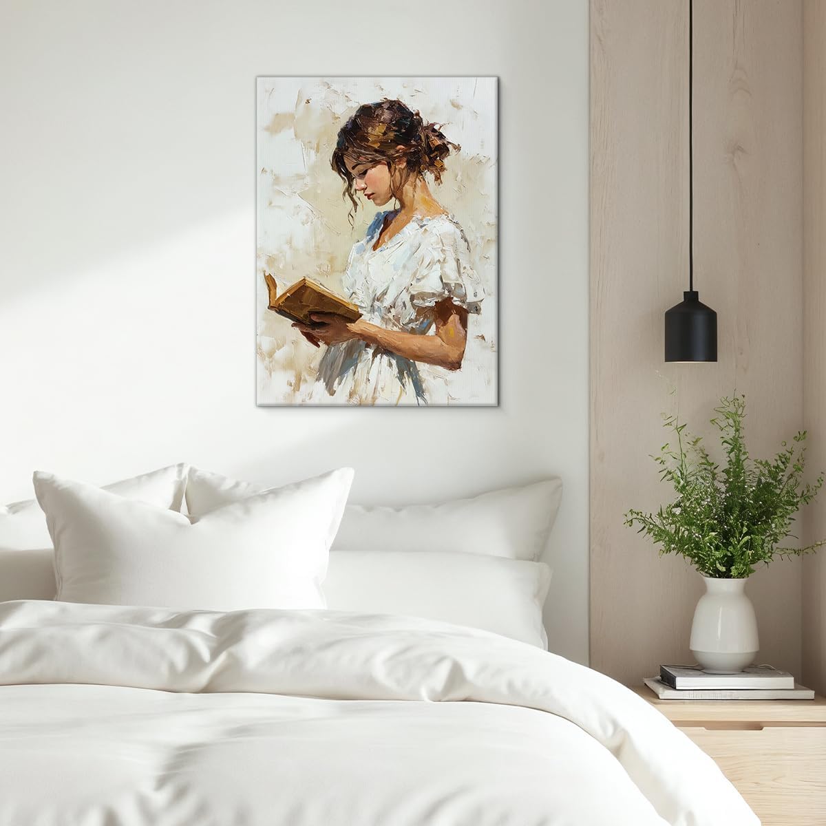 Vintage Reading Woman Wall Art Elegant Woman Canvas Print Poster Bookish Wall Decor for Home Reading Nook Living Room 11x15 Inch Framed