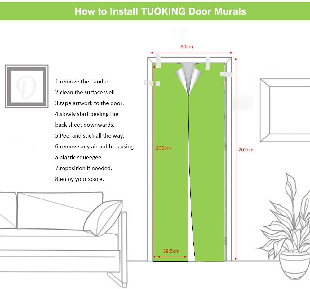 TUOKING Door Sticker, Peel and Stick Vinyl Door Decals, Self-Adhesive Mural for Home Decor, 30.3" W x 78.7" L, Set of 2 Sheets, Bookshelf