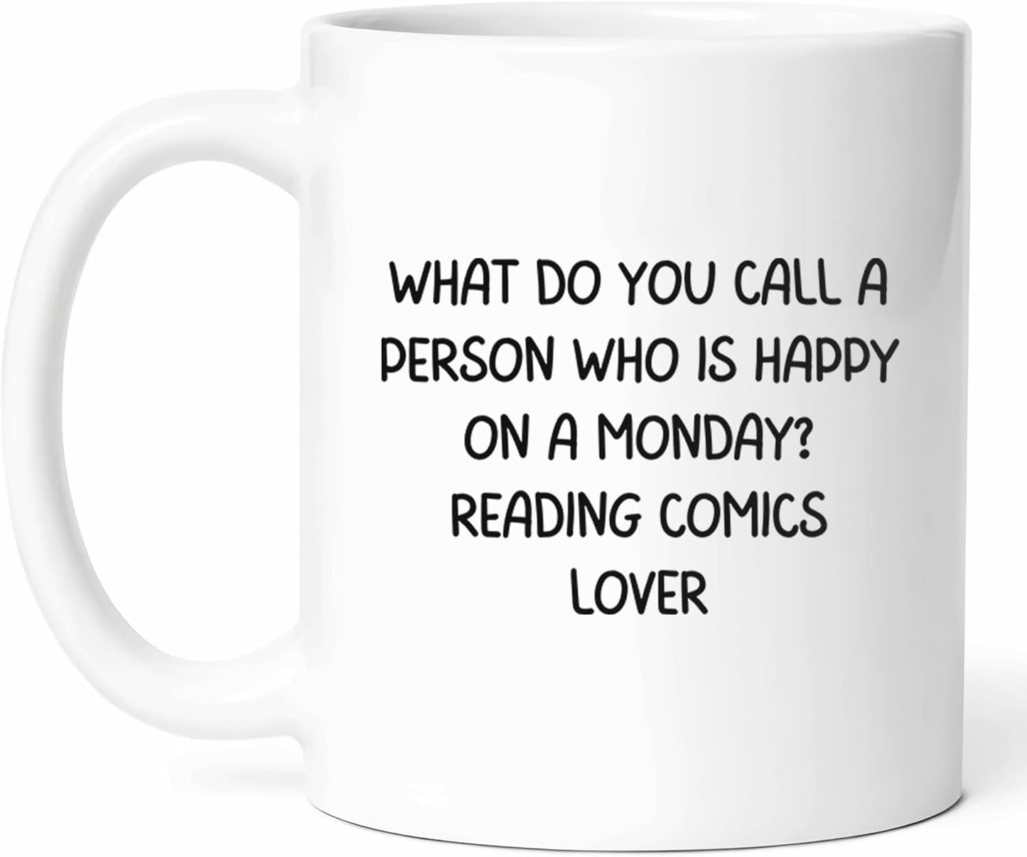 Happy Reading Comics Lover Mug - Comic Book Enthusiast Coffee Cup - Reader Funny Gift From Friends - Graphic Tea Mugs - Superhero Cups - 11 Oz Ceramic Gifts For Aficionados, Birthday, Him, Her