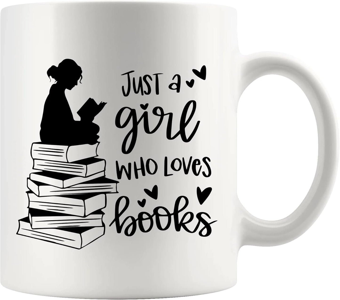 Panvola Just A Girl Who Loves Books Book Lover Gift For Woman Reader Librarian Mug Bookworm Bibliophile Novelty Drinkware Coffee Ceramic Cup 11 oz White (11 oz)