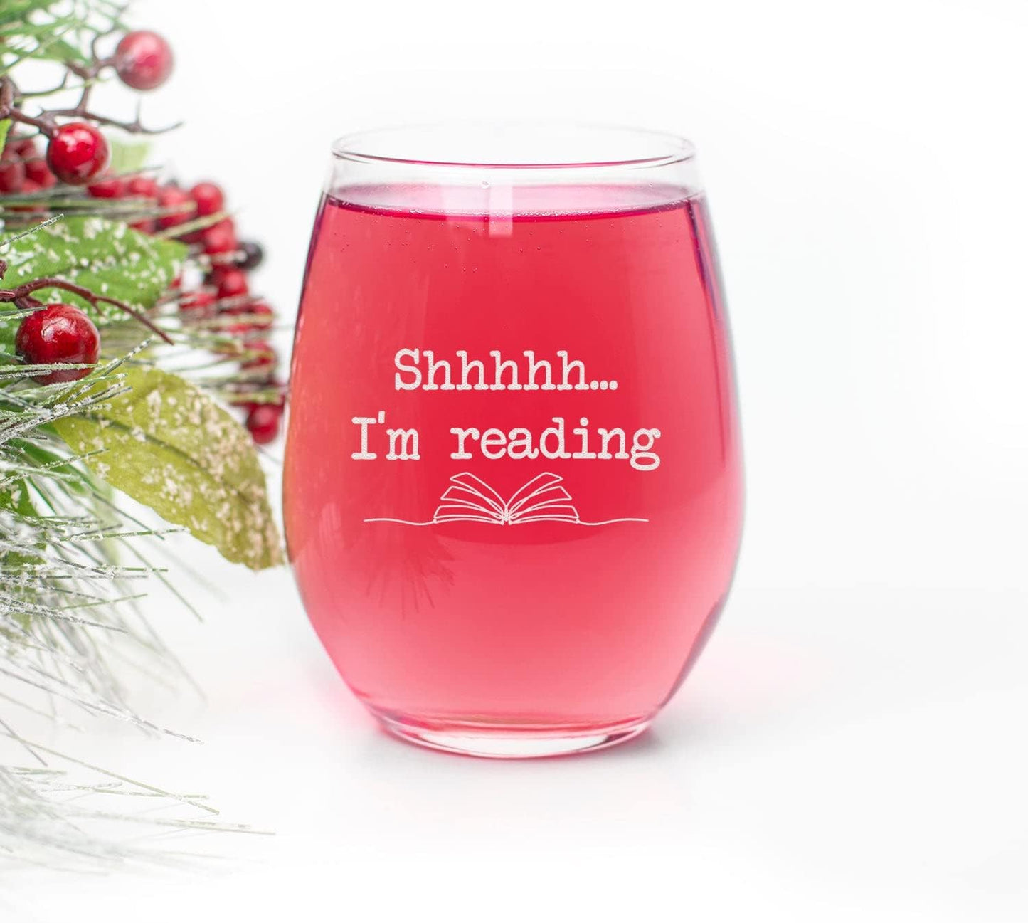 HTDesigns Shhh Im Reading Stemless Wine Glass - Book Worm Gift - Reader Wine Glass - Gift For Book Lovers