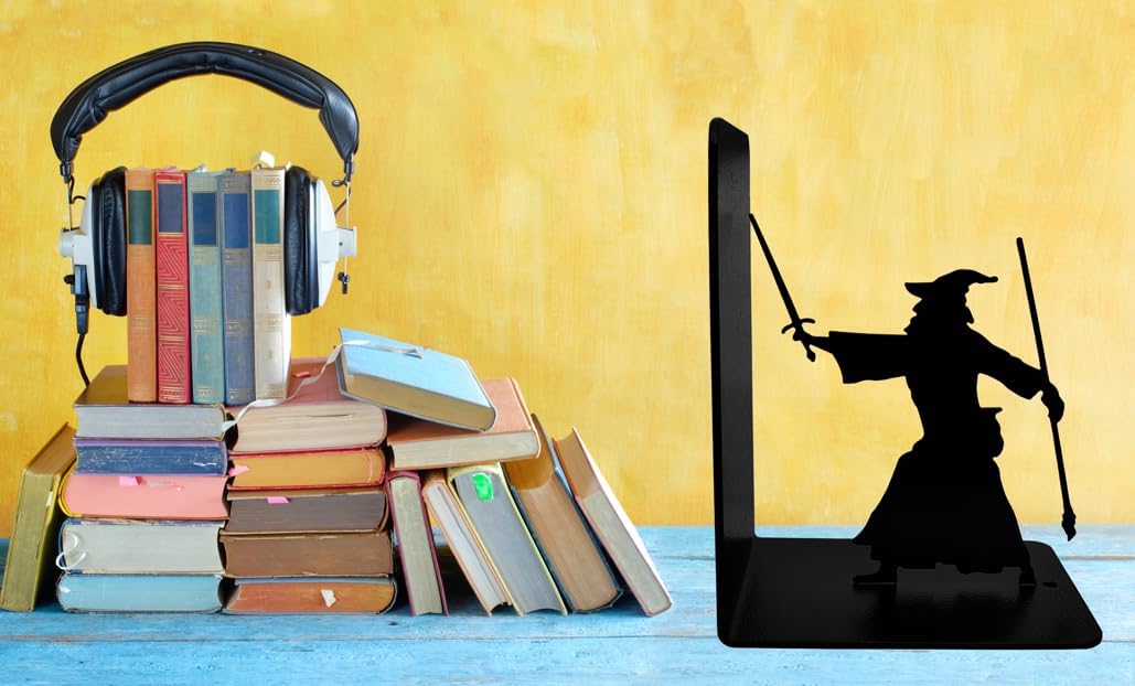 Decorative Bookends - Metal Book Ends - Black Finish - Wizard bookends Magical Bookends - 7" Tall bookends Heavy Bookends for Shelves