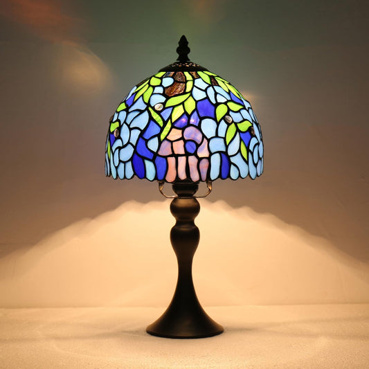 8 Inch Tiffany Table Lamp,Stained Glass Lamp,Small Antique Style Lamp,Reading Light,Vintage Desk Light for Living Room Bedroom(Wisteria)