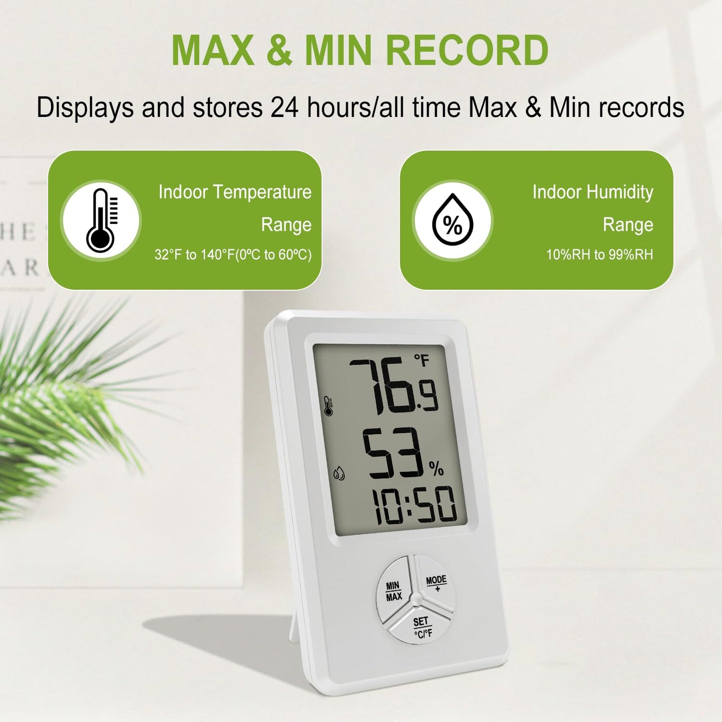 Urageuxy Digital Hygrometer Indoor Thermometer Humidity Meter with Temperature and Humidity Room Thermometer with Time Alarm Clock for Home, Bedroom, Baby Room, Office, Greenhouse, Cellar