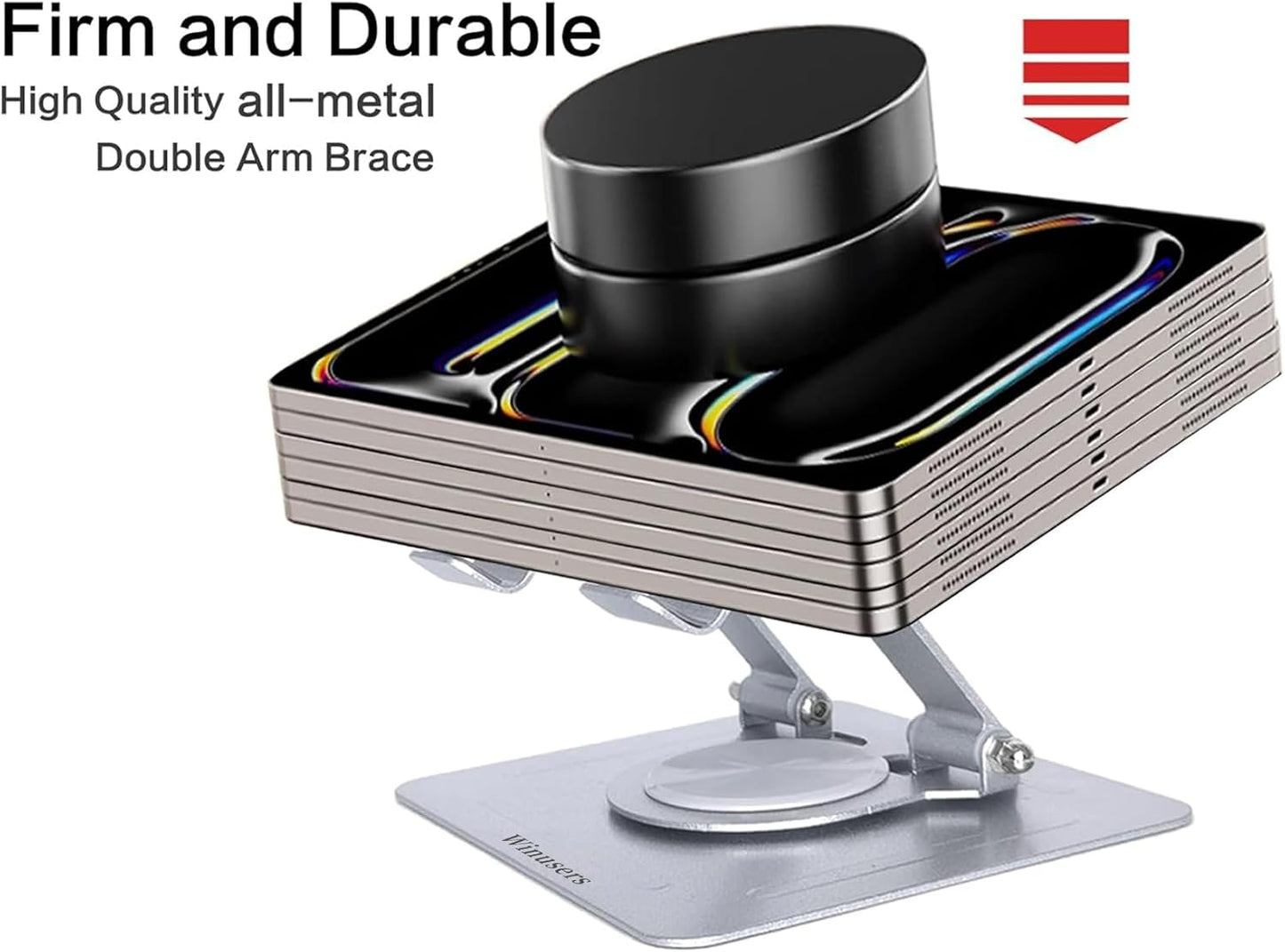 Tablet Stand for Desk, Adjustable Desktop Tablet Holder, Foldable Tablet with 360 Rotating Base for iPad pro 12.9, iPad Air Mini, Samsung Galaxy Tabs Z Fold Kindle Fire4-14.6 inch, Silver