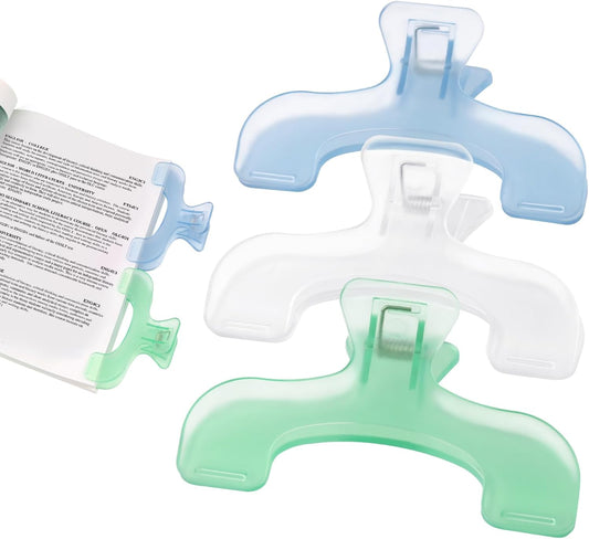 3 Pcs Book Page Holder, 4.72" Widened Transparent Page Holder for Books, Notebooks - Non-Slip Hands, Free Reading for Home, Office, School, Portable & Lightweight Bookmark Clip