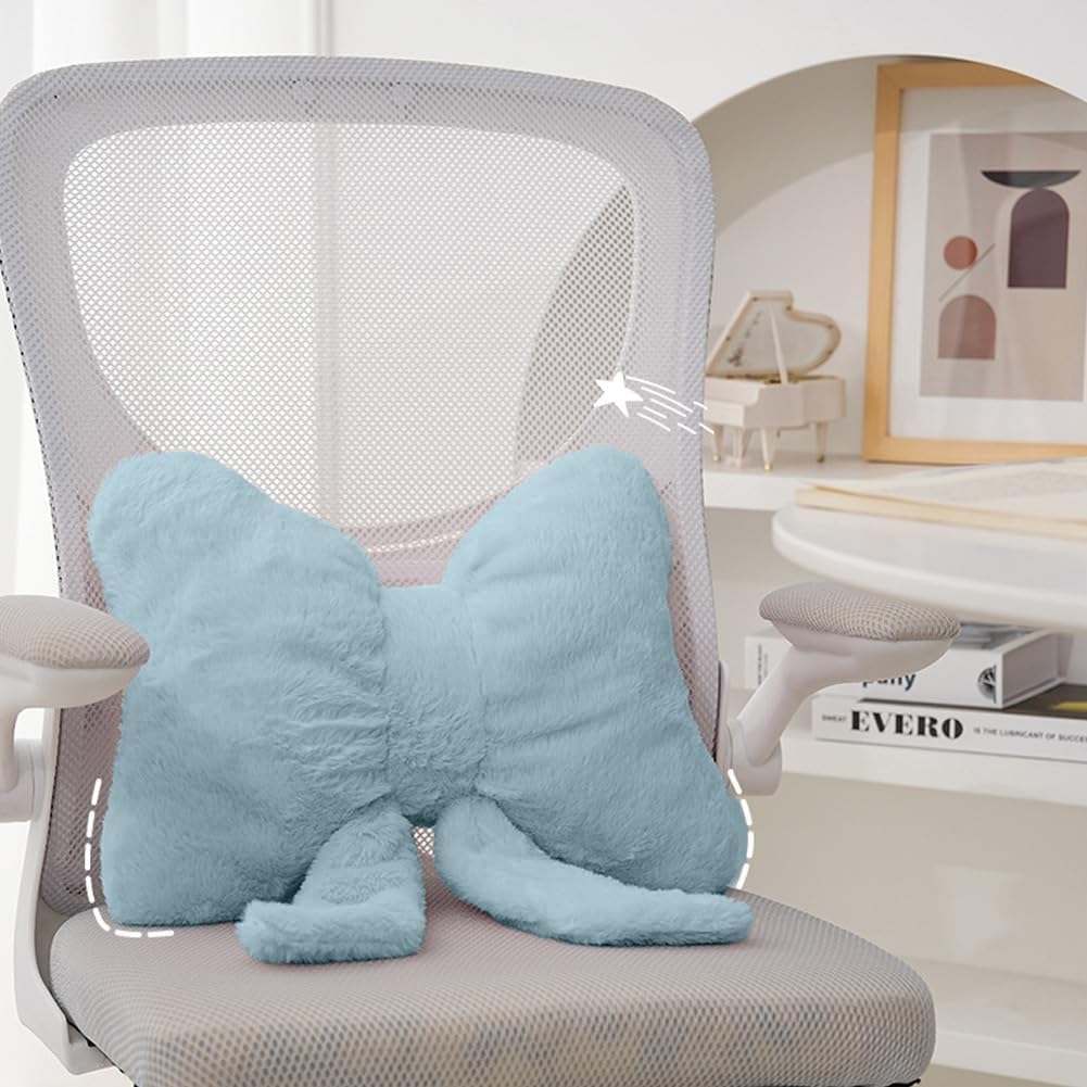 2Pack Soft Furry Bow Throw Pillows Cute Bowknot Plush Pillow Home Decor Stuffed Bow Lumbar Pillow for Bed Couch Living Room Decor (Blue)
