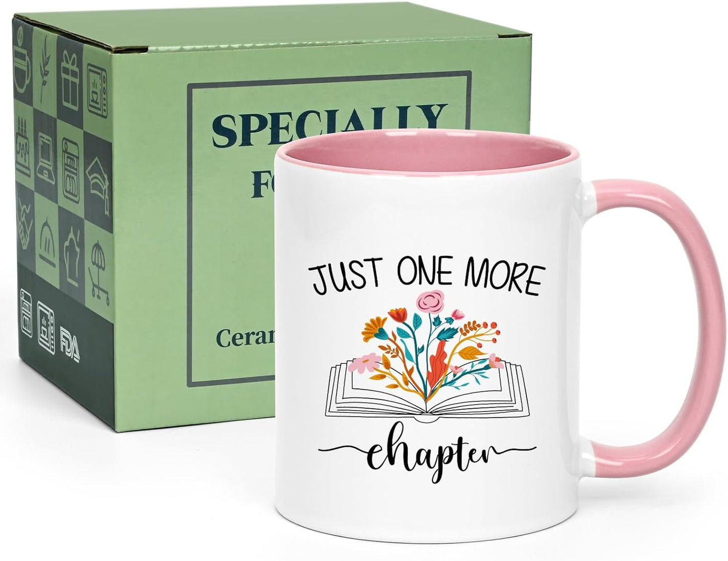 Cabtnca Book Lovers Gifts, Christmas Gifts for Book Lovers Women Readers, Just One More Chapter Mug, Librarian Gift for Readers, Bookaholic, 11 Oz